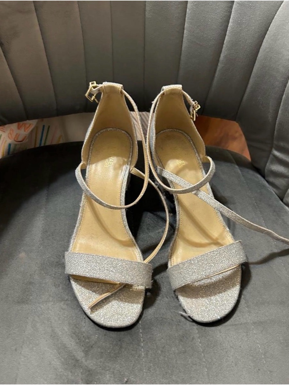 Women's Micheal Kors Silver Glitter Ankle-Strap Sandals